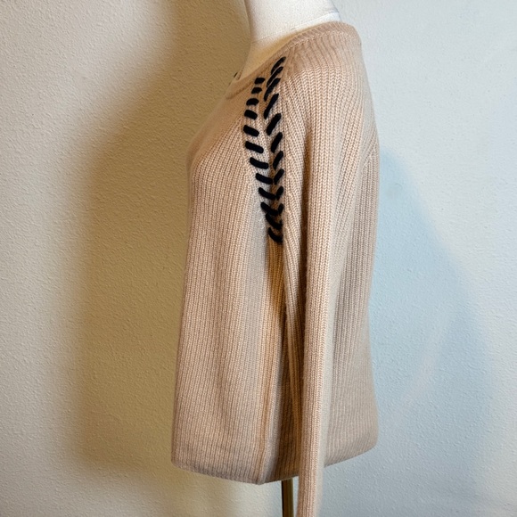 The Cashmere Project Tan Crew Neck Sweater with Black Stitch Accents size Large - Picture 4 of 13